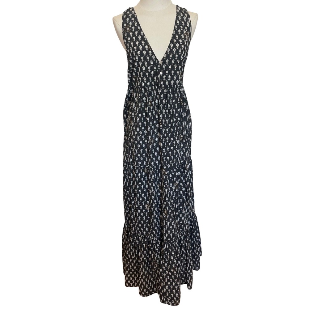Emerson Fry India Collection Valentine Dress Organic Block Print Maxi Tiered